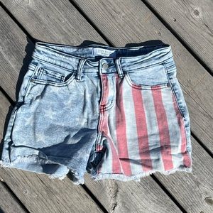 Judy Blue Stars & Stripes High Rise Denim Jean Shorts Plus Size Small Frayed Hem